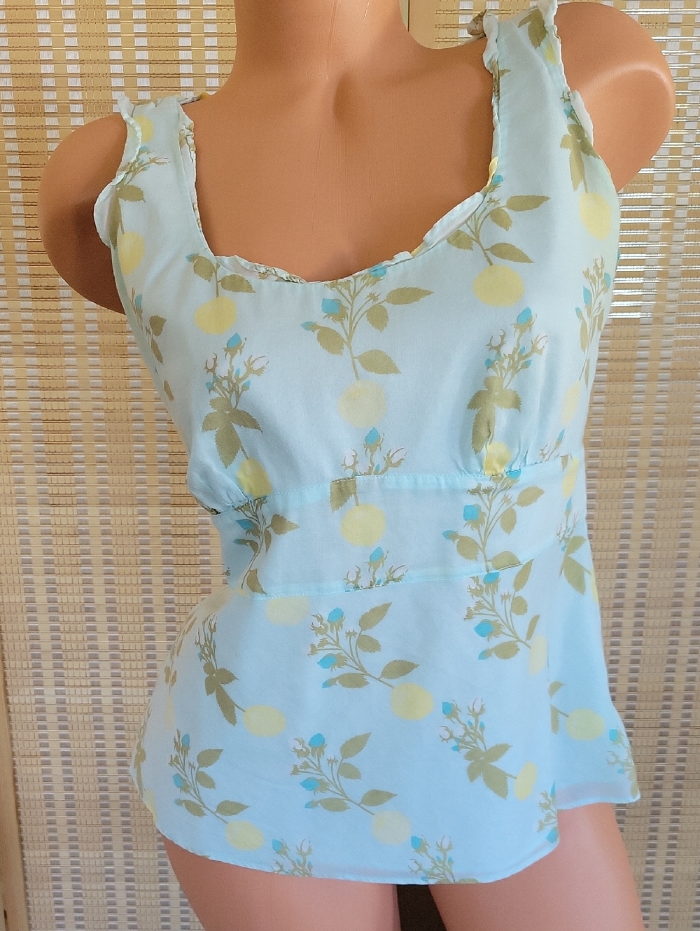 Anne Taylor Loft Light Blue Floral Sleeveless Top